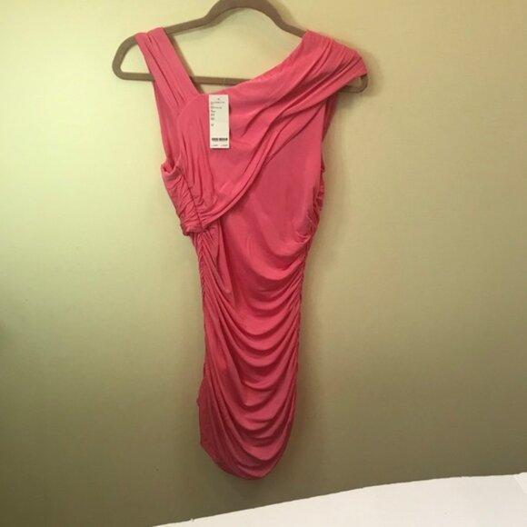 Bebe NEW Hot Pink Ruched Draped Tank Top Silky Stretch Bodycon Slimming Tank - Picture 8 of 11